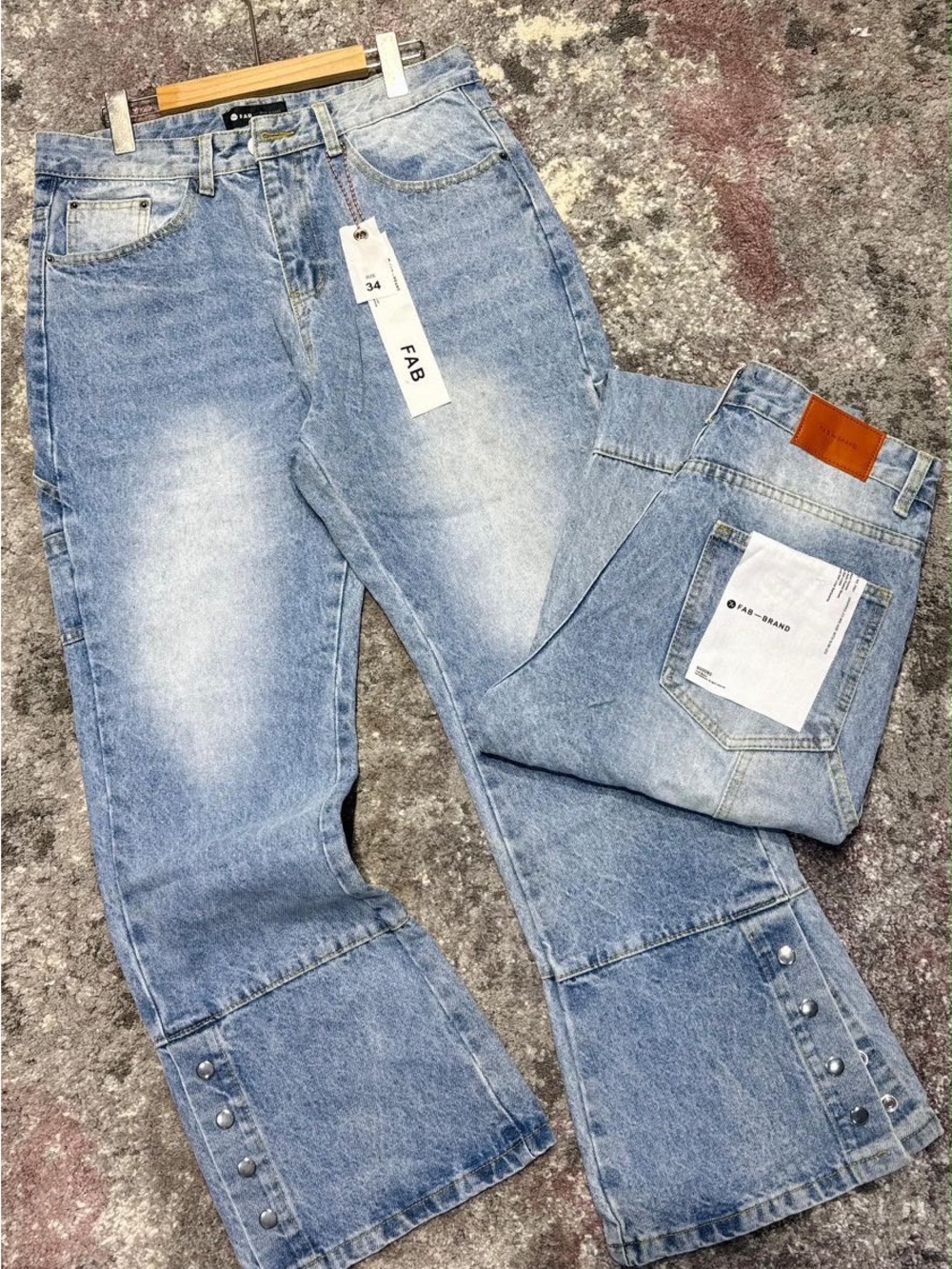 FA Light Blue Men’s Bootcut Jeans with Snap Cuff